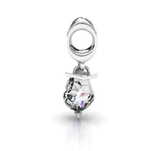 Scholarly Owl Caged Bracelet Charm – Sterling Silver with Aquamarine, Amethyst, Pink Tourmaline, and Cubic Zirconia