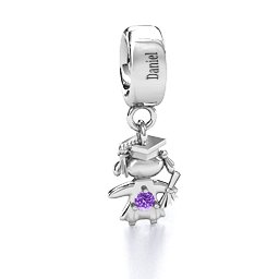 She Graduated! Bracelet Charm in 925 Sterling Silver with Amethyst