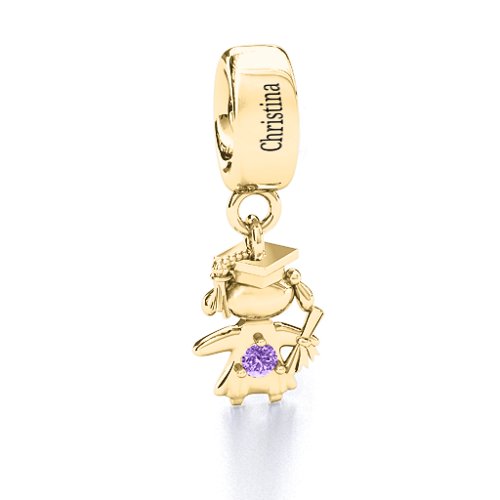 She Graduated! Bracelet Charm – 10K Yellow Gold with Amethyst
