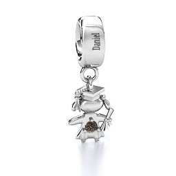 She Graduated! Bracelet Charm in 925 Sterling Silver with Smokey Quartz