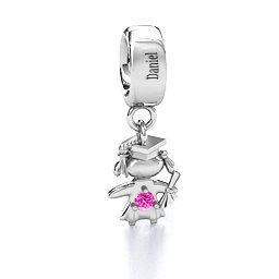 She Graduated! Bracelet Charm in 925 Sterling Silver with Pink Tourmaline