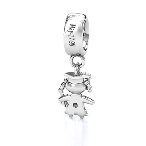 She Graduated! Bracelet Charm – Sterling Silver with Smokey Quartz