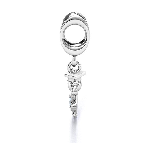 She Graduated! Bracelet Charm – Sterling Silver with Aquamarine