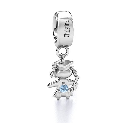 She Graduated! Bracelet Charm – Sterling Silver with Aquamarine