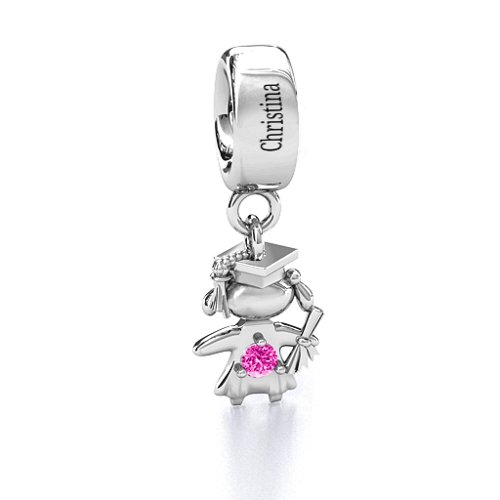 She Graduated! Bracelet Charm – Sterling Silver with Pink Tourmaline