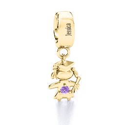 She Graduated! Bracelet Charm in 10K Solid Yellow Gold with Amethyst