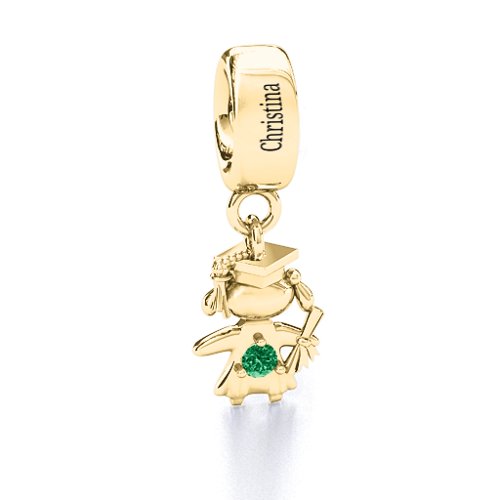 She Graduated! Bracelet Charm – 10K Yellow Gold with Emerald