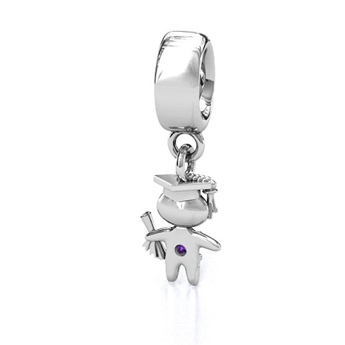 He Graduated! Bracelet Charm – Sterling Silver with Amethyst