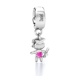 He Graduated! Bracelet Charm in 925 Sterling Silver with Pink Tourmaline