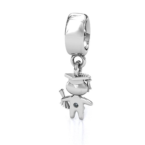 He Graduated! Bracelet Charm – Sterling Silver with Cubic Zirconia