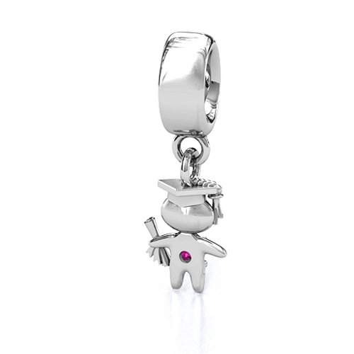 He Graduated! Bracelet Charm – Sterling Silver with Pink Tourmaline