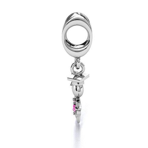 He Graduated! Bracelet Charm – Sterling Silver with Pink Tourmaline