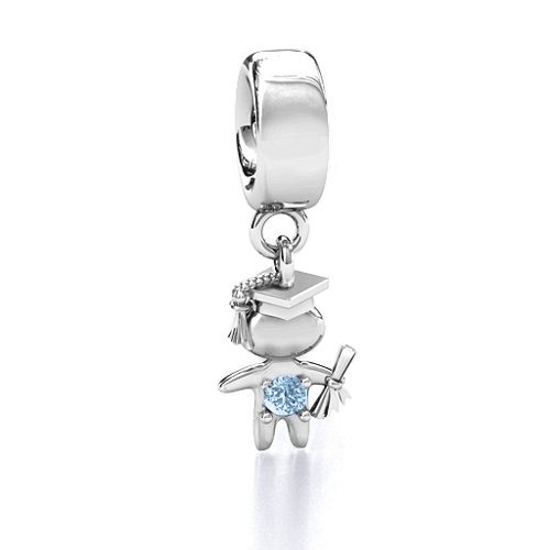 He Graduated! Bracelet Charm – Sterling Silver with Aquamarine