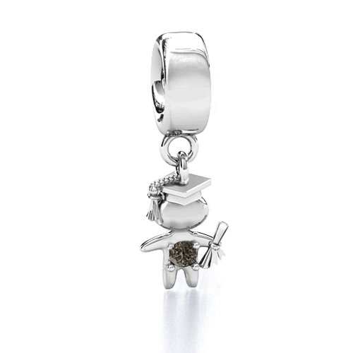 He Graduated! Bracelet Charm – Sterling Silver with Smokey Quartz
