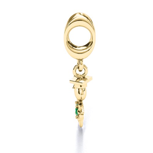 He Graduated! Bracelet Charm – 10K Yellow Gold with Emerald