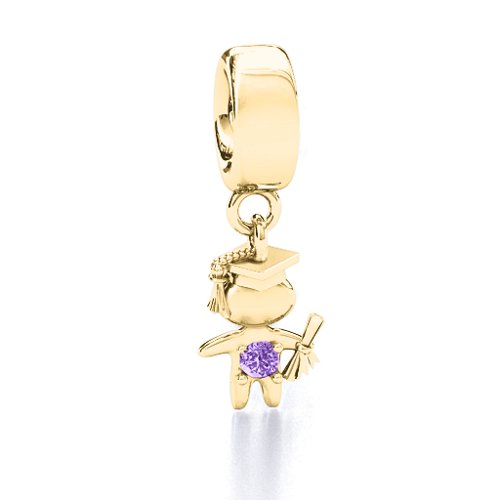 He Graduated! Bracelet Charm – 10K Yellow Gold with Amethyst