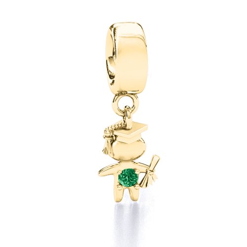 He Graduated! Bracelet Charm – 10K Yellow Gold with Emerald
