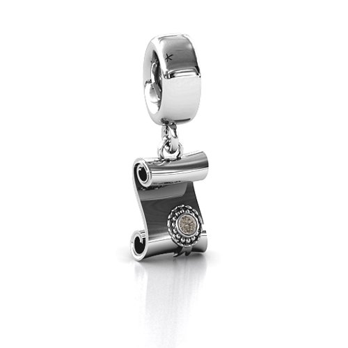 Proud Graduate Bracelet Charm – Sterling Silver with Smokey Quartz