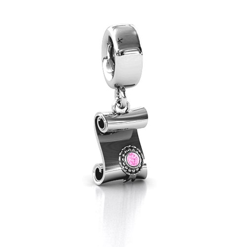 Proud Graduate Bracelet Charm – Sterling Silver with Pink Tourmaline