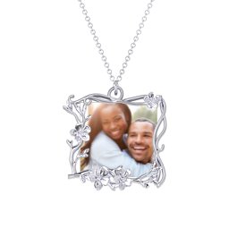 Square Cherry Blossom Photo Frame Necklace