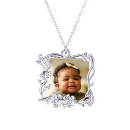 Square Cherry Blossom Photo Frame Necklace