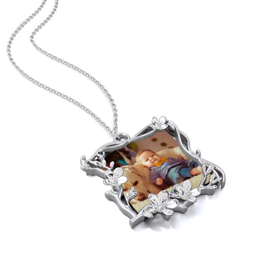 Square Cherry Blossom Photo Frame Necklace – Sterling Silver