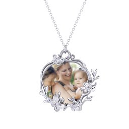 Round Cherry Blossom Photo Frame Necklace
