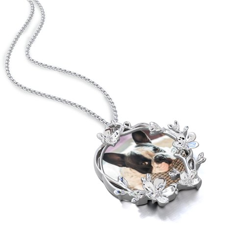 Round Cherry Blossom Photo Frame Necklace – Sterling Silver