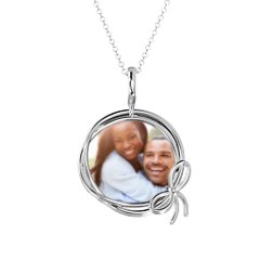 Ribbon And Bow Round Photo Frame Necklace – Sterling Silver
