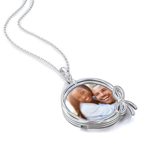 Ribbon And Bow Round Photo Frame Necklace – Sterling Silver