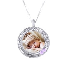 Round Engravable Filligree Photo Frame Necklace