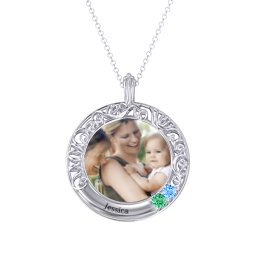 Round Engravable Filligree Photo Frame Necklace