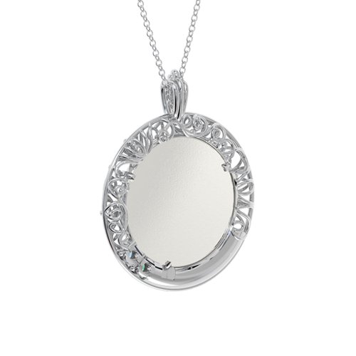 Round Engravable Filligree Photo Frame Necklace – Sterling Silver with Emerald and Blue Topaz