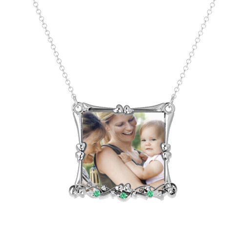 Fancy Square Photo Frame Necklace With Accents