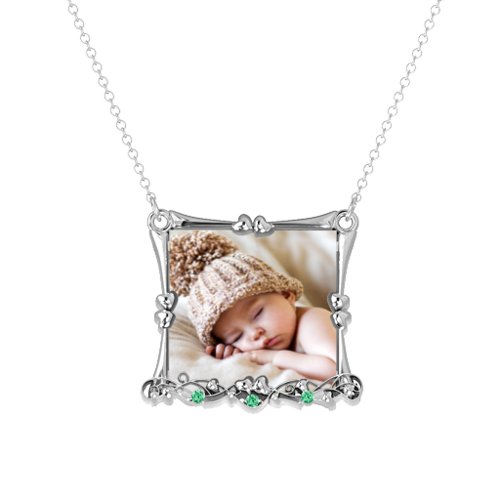 Fancy Square Photo Frame Necklace With Accents