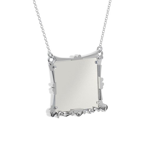 Fancy Square Photo Frame Necklace With Accents – Sterling Silver with Green Premium Zirconia