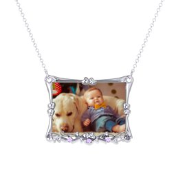 Fancy Rectangular Photo Frame Necklace With Accents