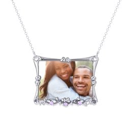 Fancy Rectangular Photo Frame Necklace With Accents