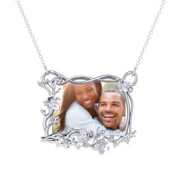 Rectangular Cherry Blossom Photo Frame Necklace