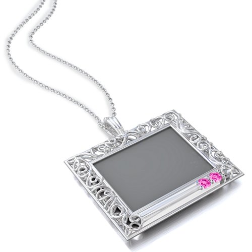 Rectangular Engravable Filligree Photo Frame Necklace