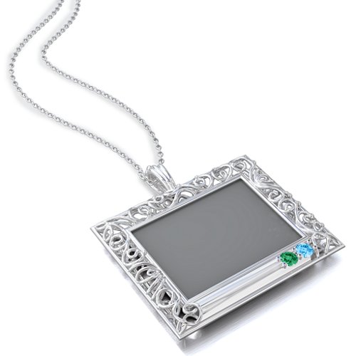Rectangular Engravable Filligree Photo Frame Necklace