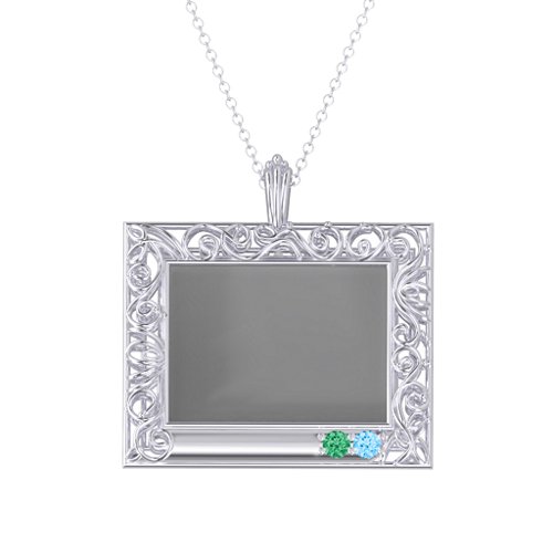 Rectangular Engravable Filligree Photo Frame Necklace