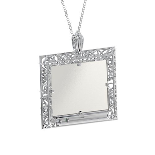 Rectangular Engravable Filligree Photo Frame Necklace – Sterling Silver with Emerald and Blue Topaz