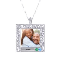 Square Engravable Filligree Photo Frame Necklace