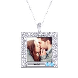 Square Engravable Filligree Photo Frame Necklace