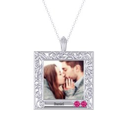 Square Engravable Filligree Photo Frame Necklace