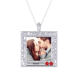 Square Engravable Filligree Photo Frame Necklace in 925 Sterling Silver