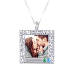 Square Engravable Filligree Photo Frame Necklace