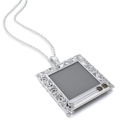 Square Engravable Filligree Photo Frame Necklace