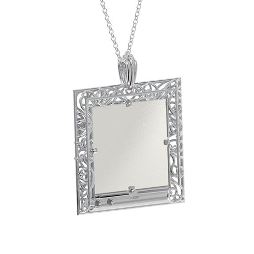 Square Engravable Filligree Photo Frame Necklace